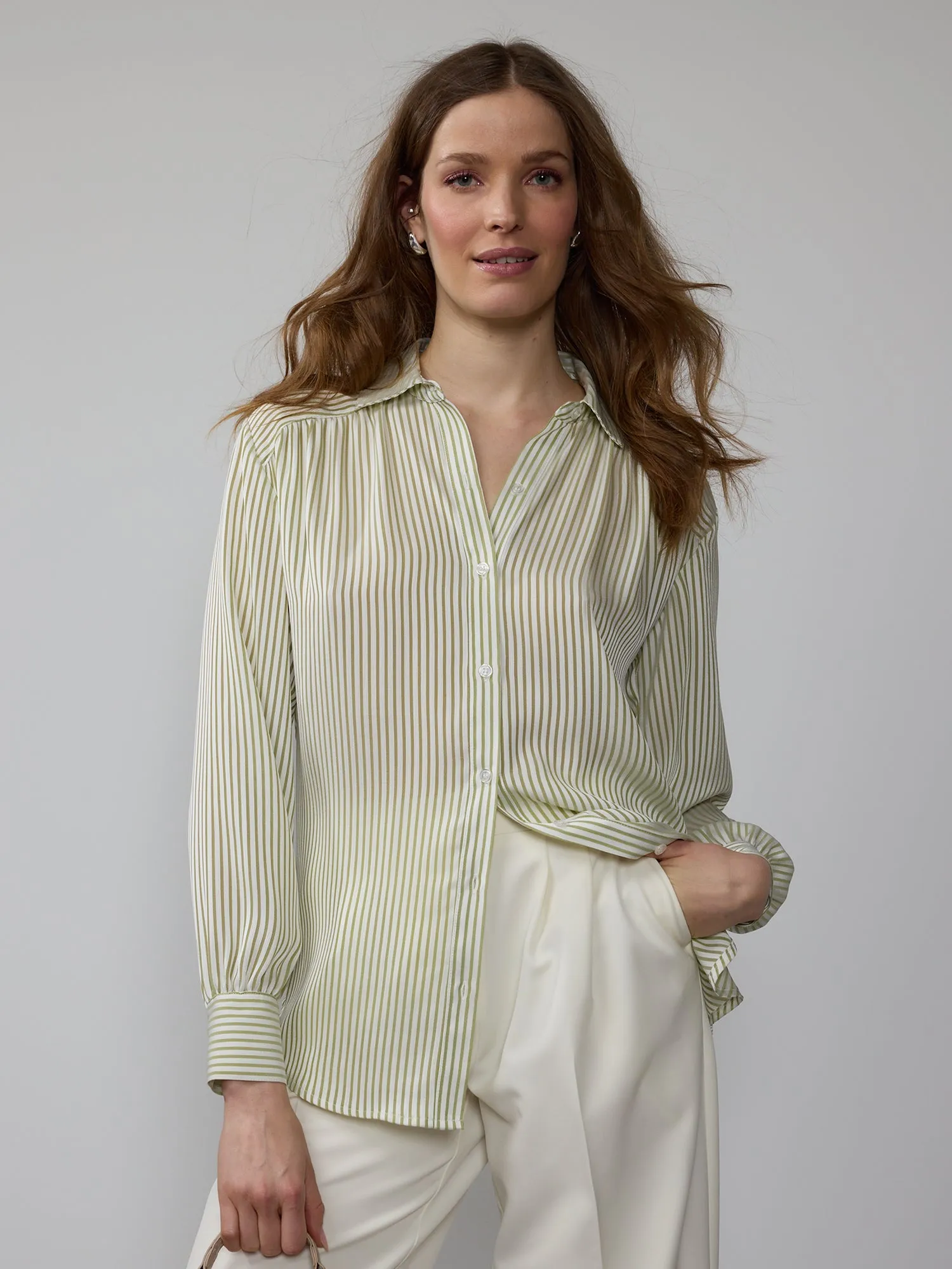 Drapey Stripe Button Down Shirt