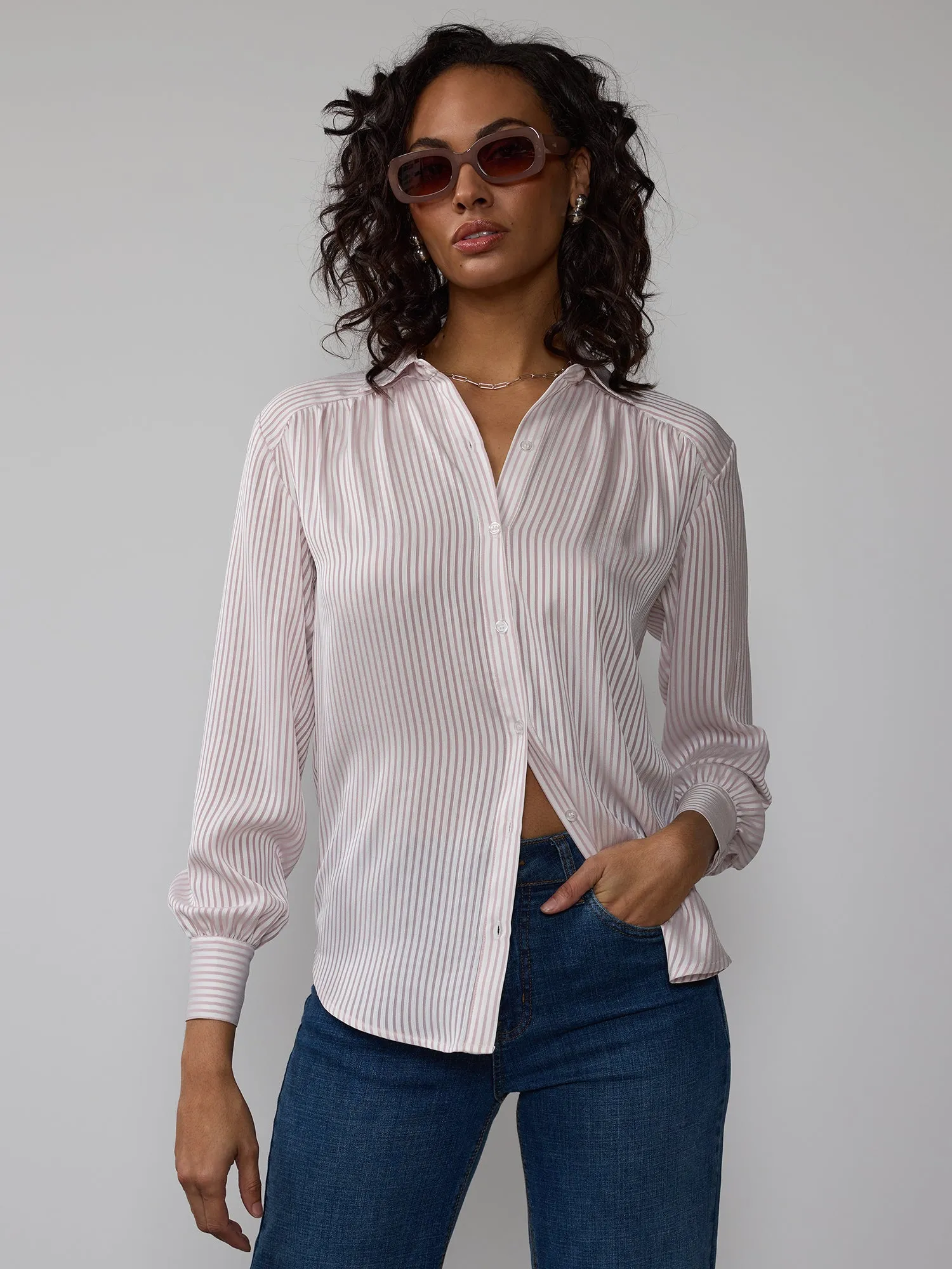 Drapey Stripe Button Down Shirt