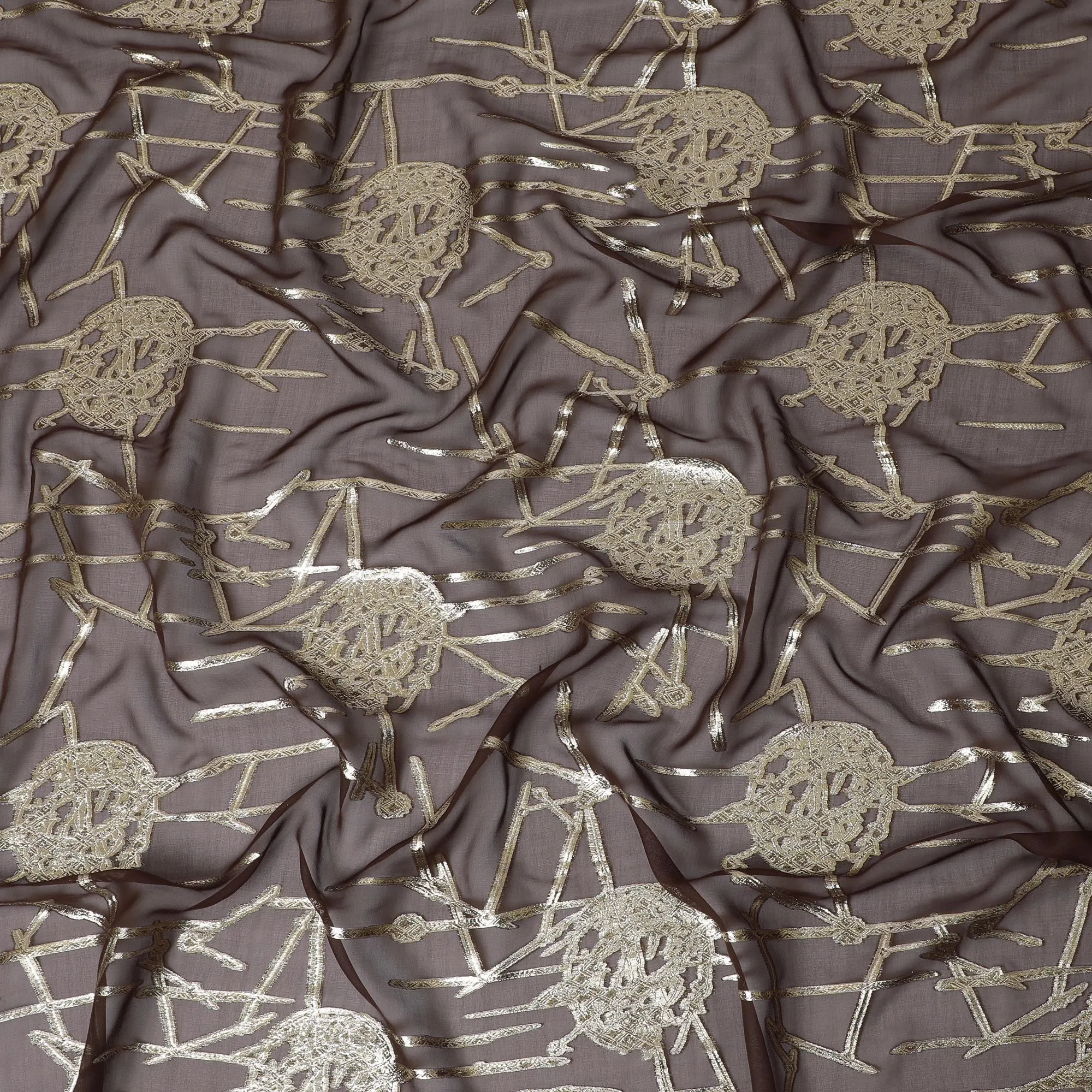 Elegant Brown Silk Chiffon Fabric with Metallic Lurex, 110 cm Wide, South Korean Design-D19582