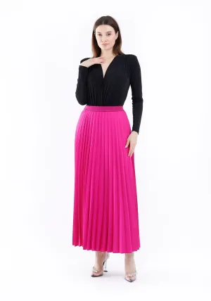 Fuchsia Plisse Pleated Maxi Skirt