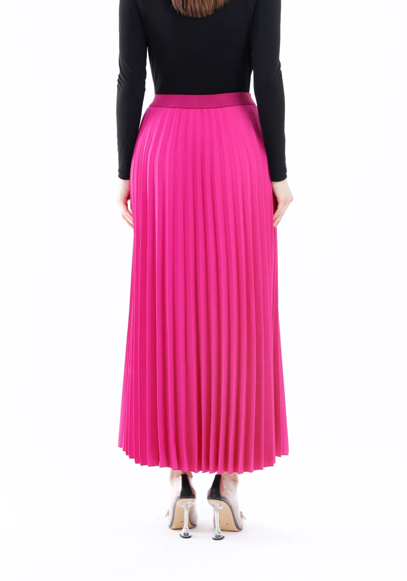 Fuchsia Plisse Pleated Maxi Skirt