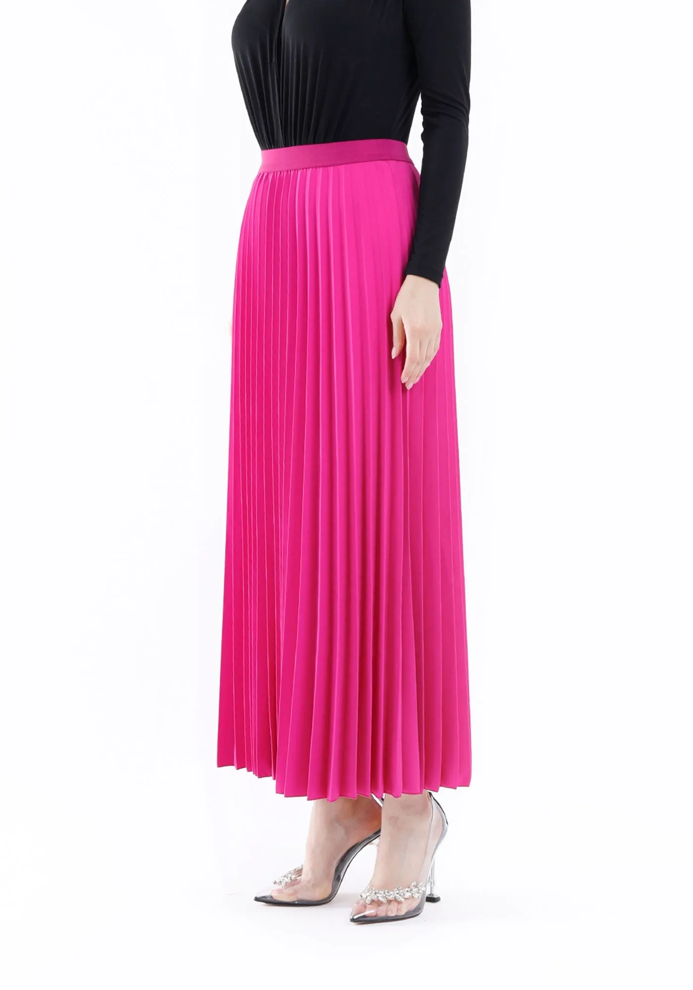 Fuchsia Plisse Pleated Maxi Skirt