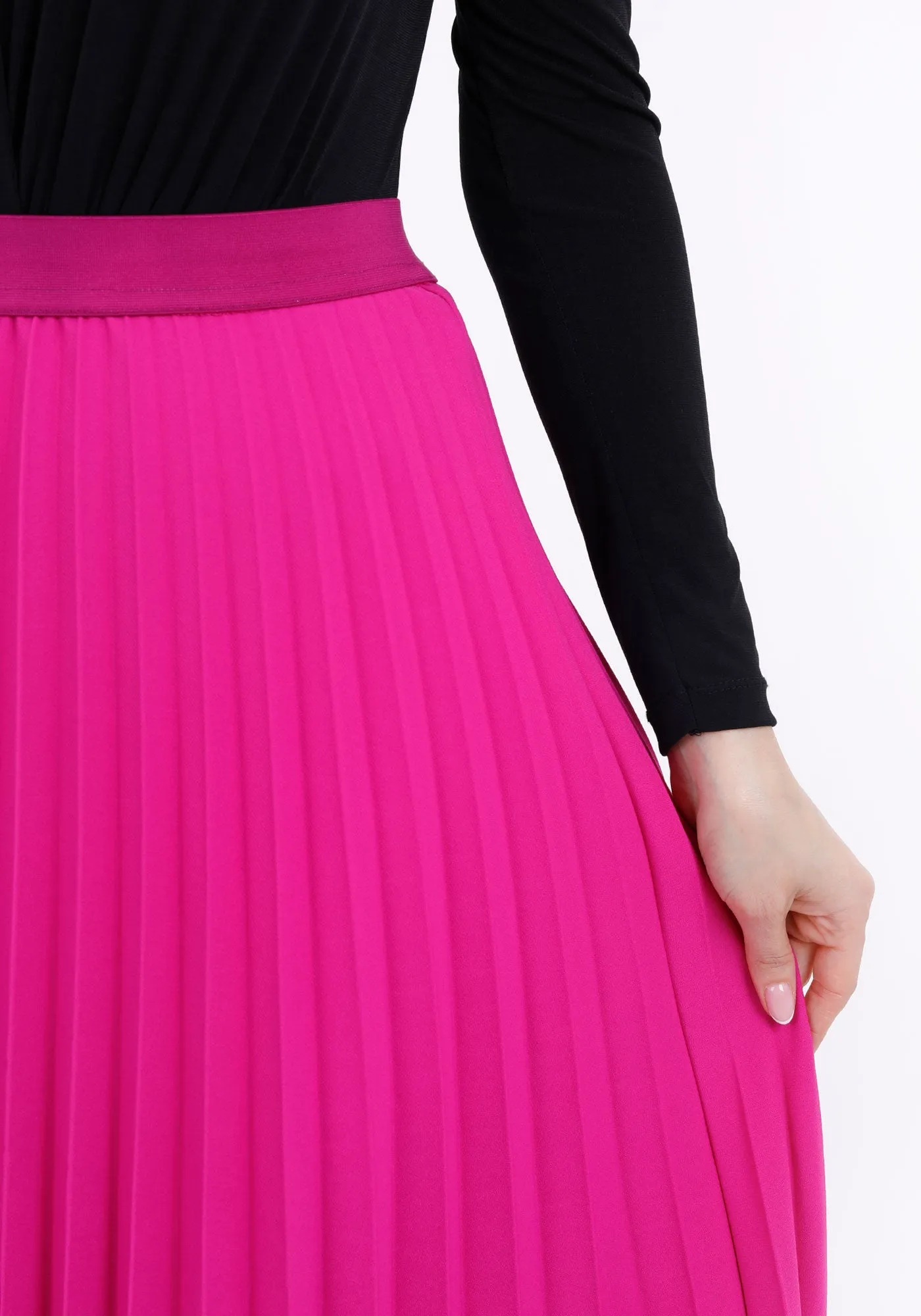 Fuchsia Plisse Pleated Maxi Skirt