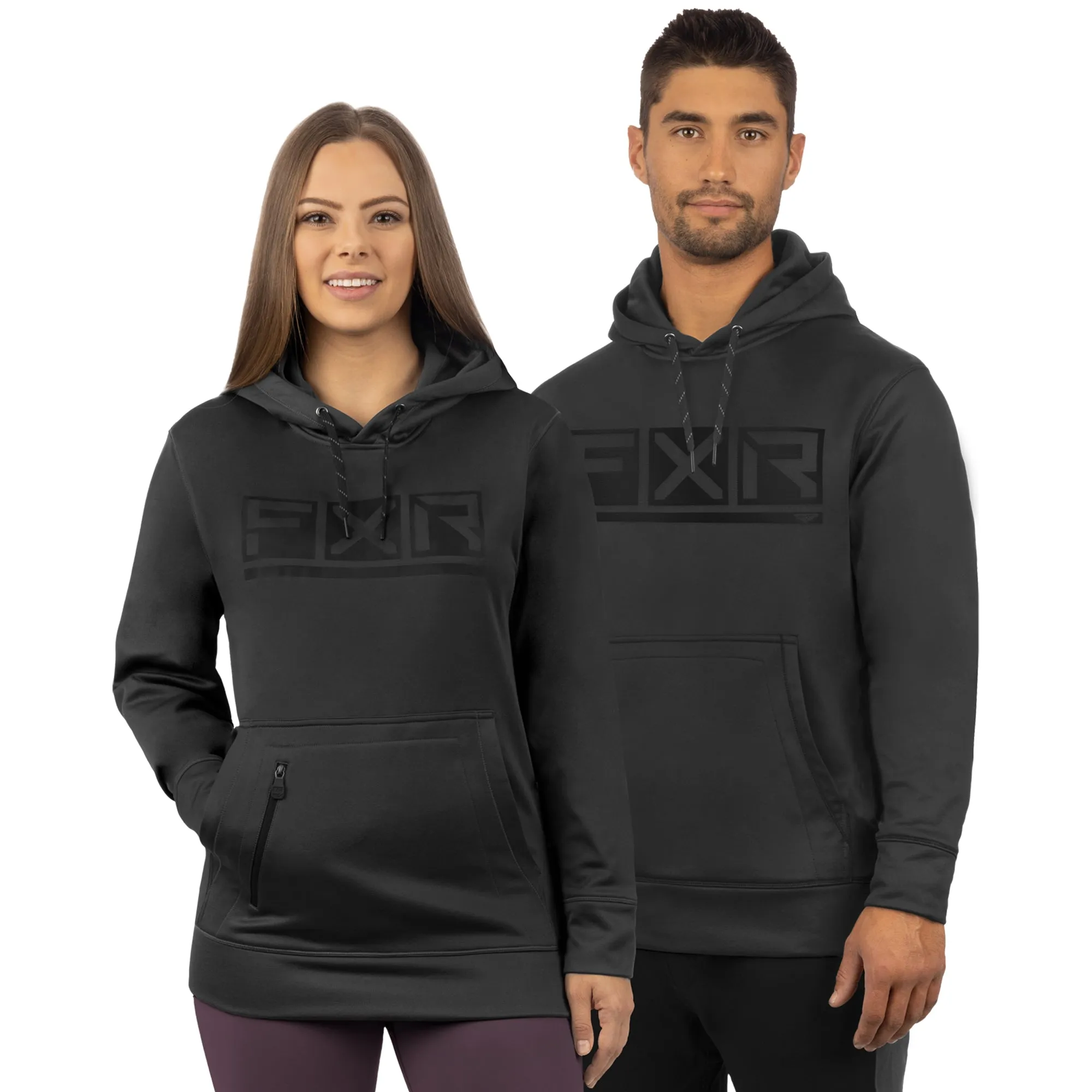 FXR  Podium Tech Pullover Hoodie Water Resistant Zippered Pouch Asphalt Black