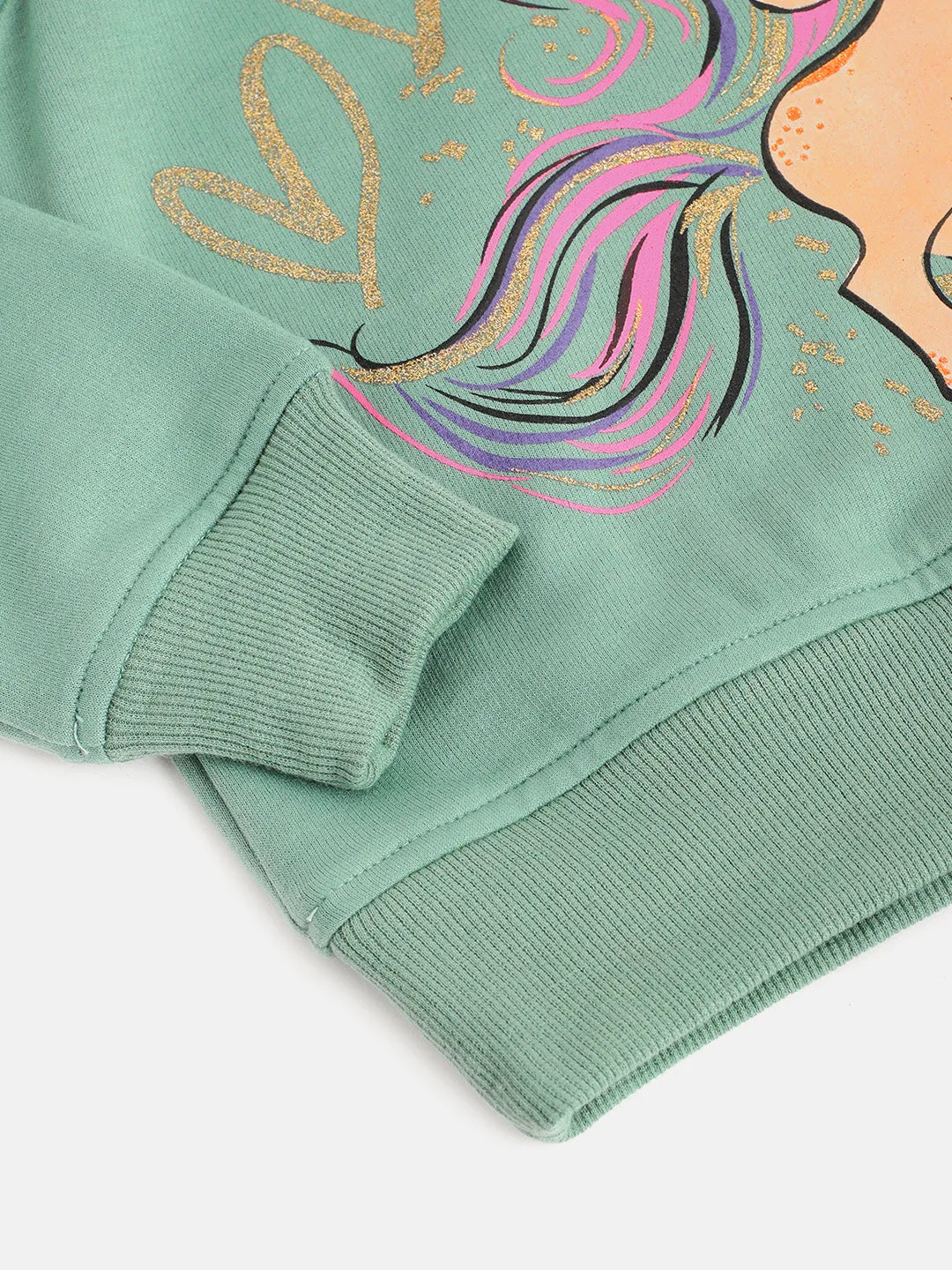 Girls Green Unicorn Printed Sweatshirt