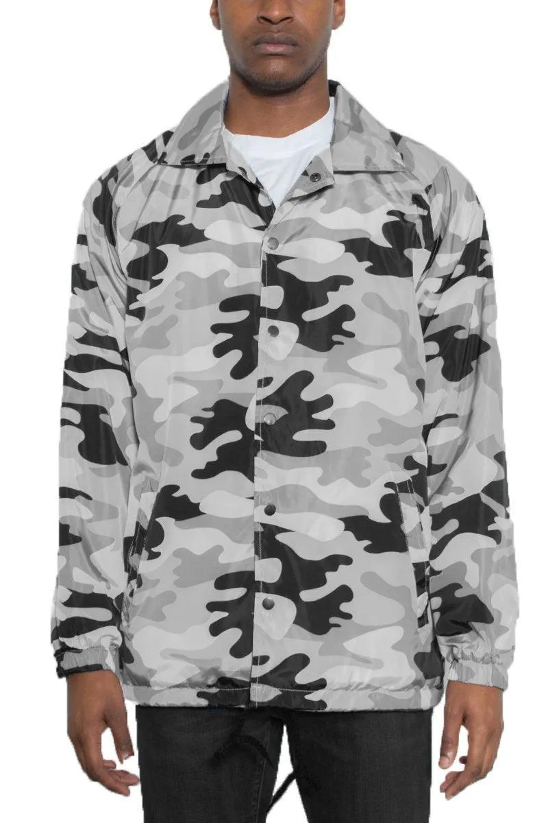 Gray And Black Camo Snap Button Coachs Jacket