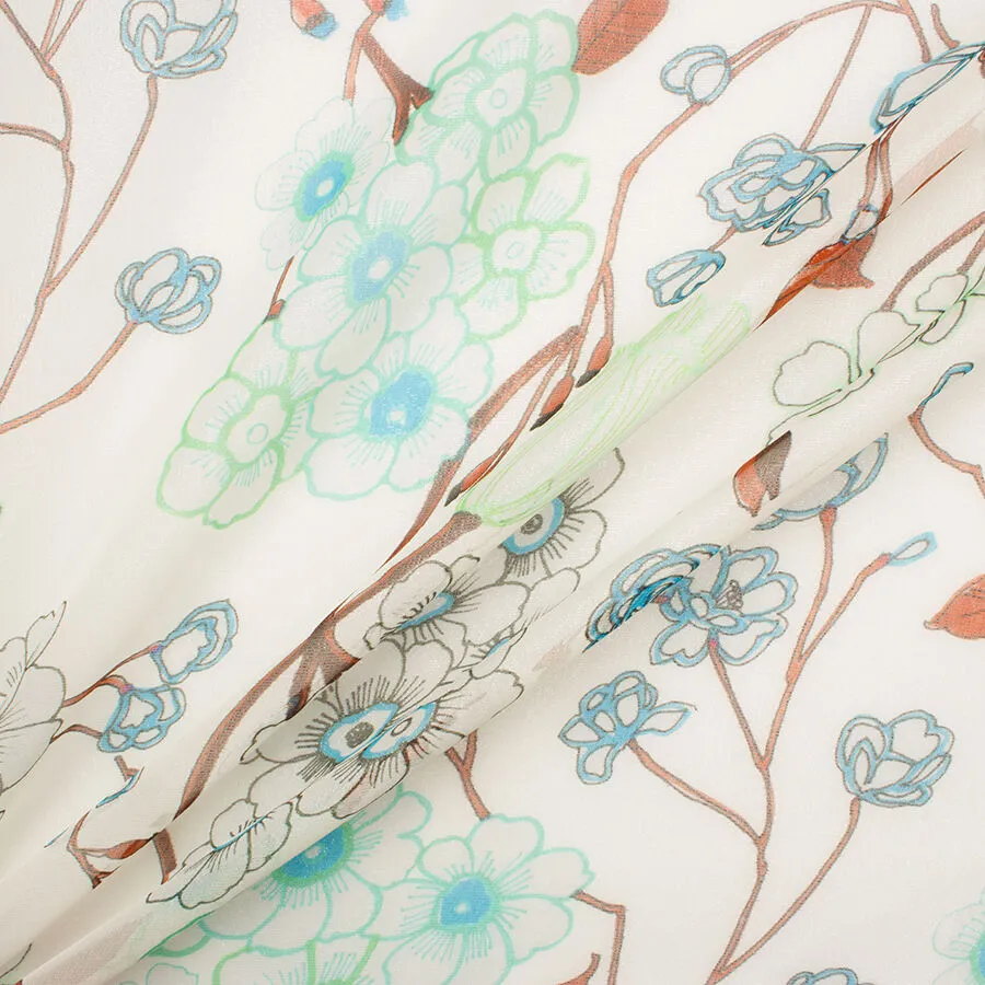 Green Floral Laminated Silk Chiffon