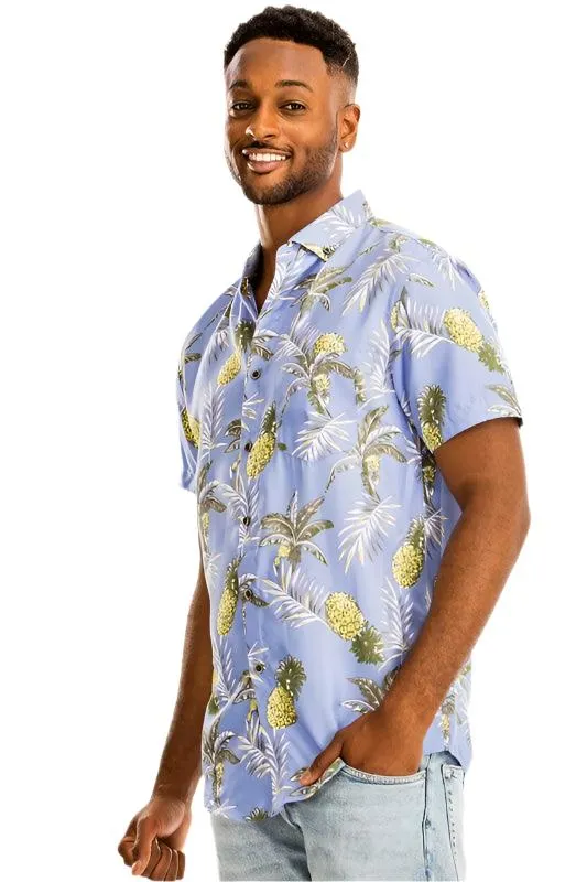 Hawaiian Light Blue Print Button Down Shirt