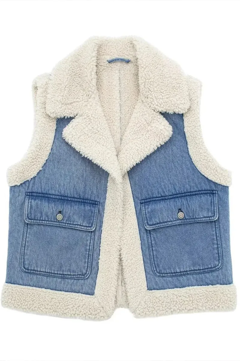 HCT1108 Sherpa-Lined Denim Vest Outerwear