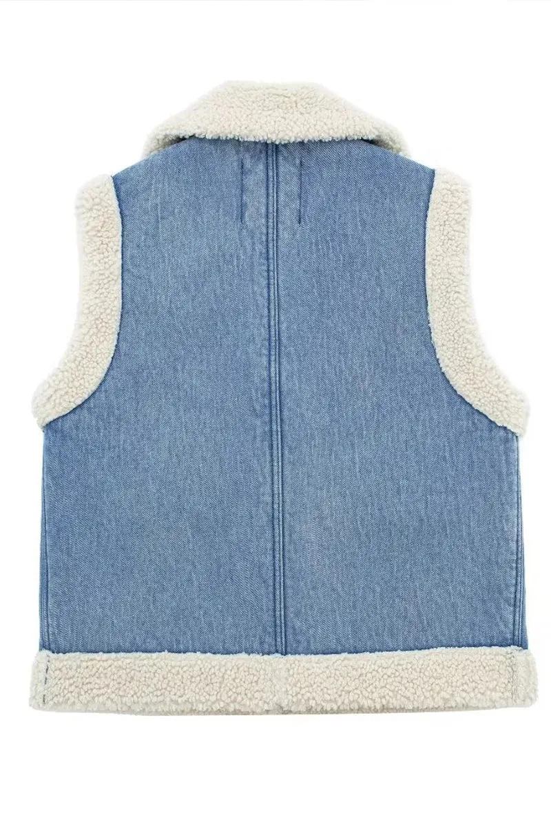 HCT1108 Sherpa-Lined Denim Vest Outerwear