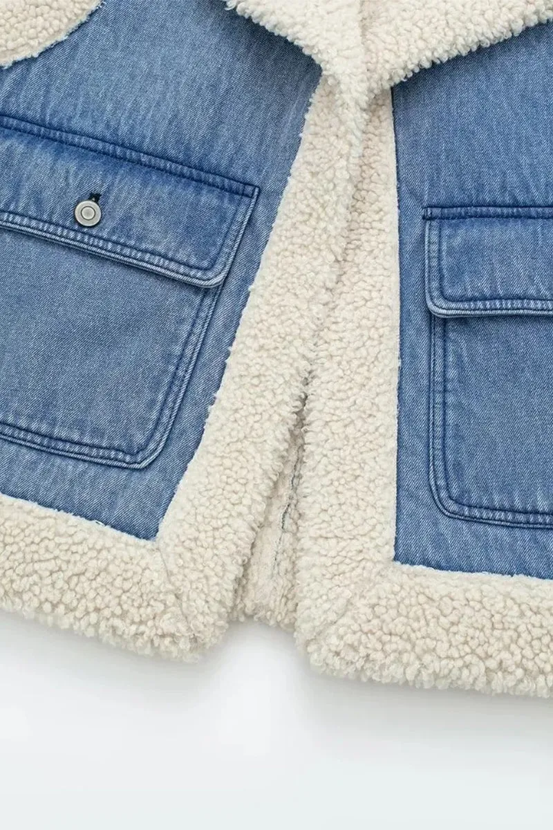 HCT1108 Sherpa-Lined Denim Vest Outerwear