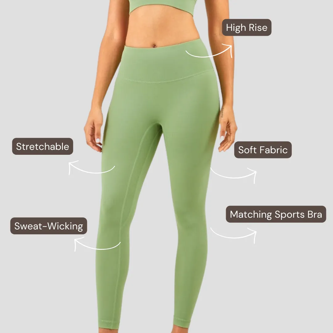 High-Rise Smooth Leggings - Light Green