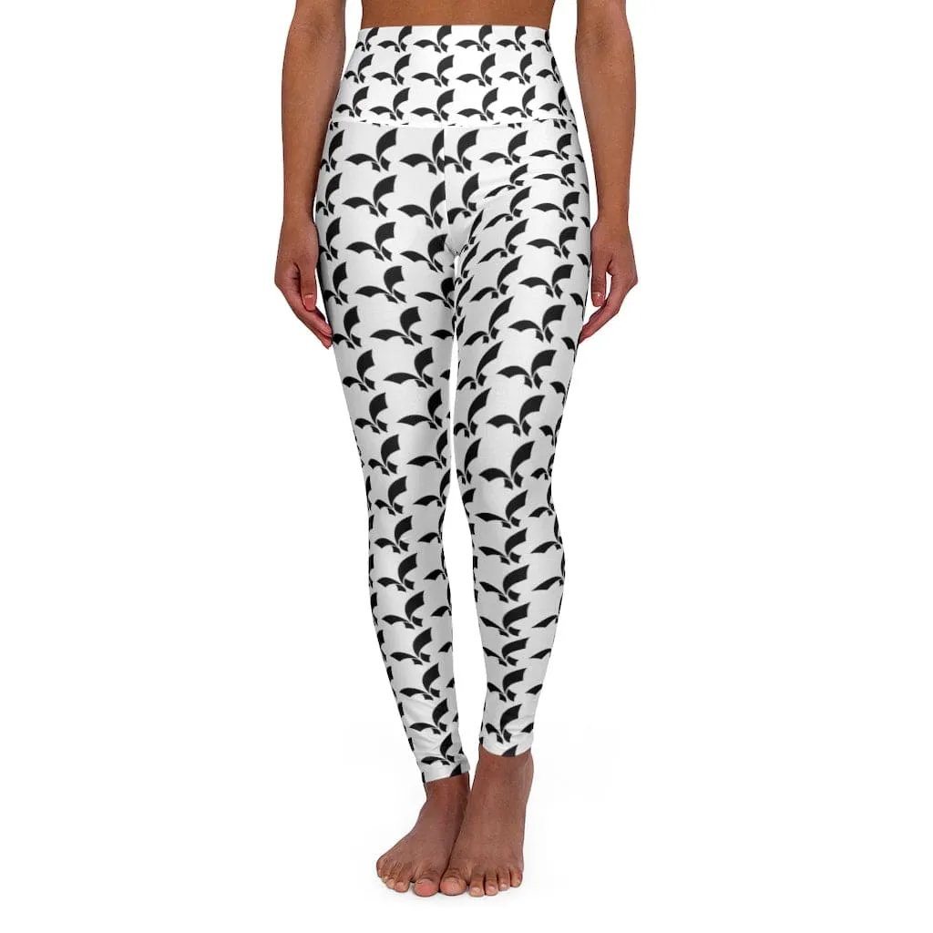 High Waist Fikafuntimes Logo All Over Print Sports Black-White Leggings