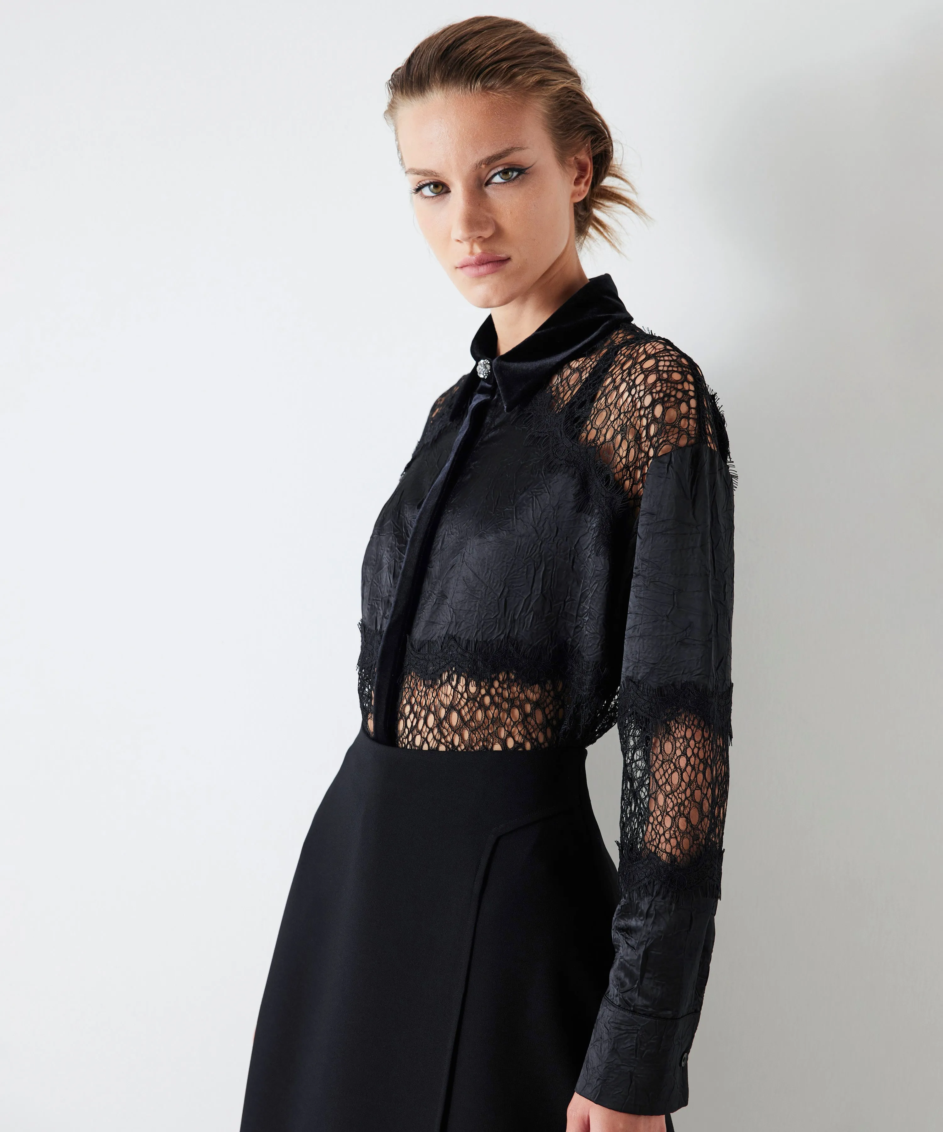 Ipekyol Velvet And Lace Mix Shirt Black