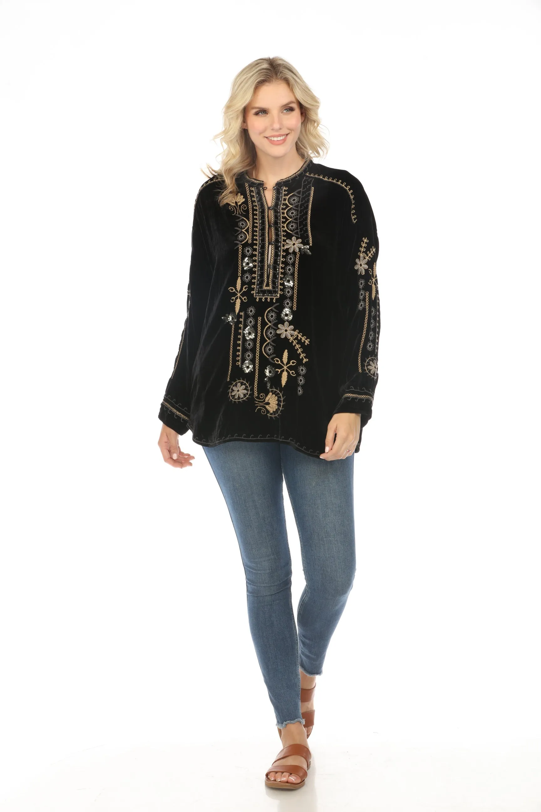 Johnny Was Biya Belina Velvet Tunic Top Boho Chic B23823BO*