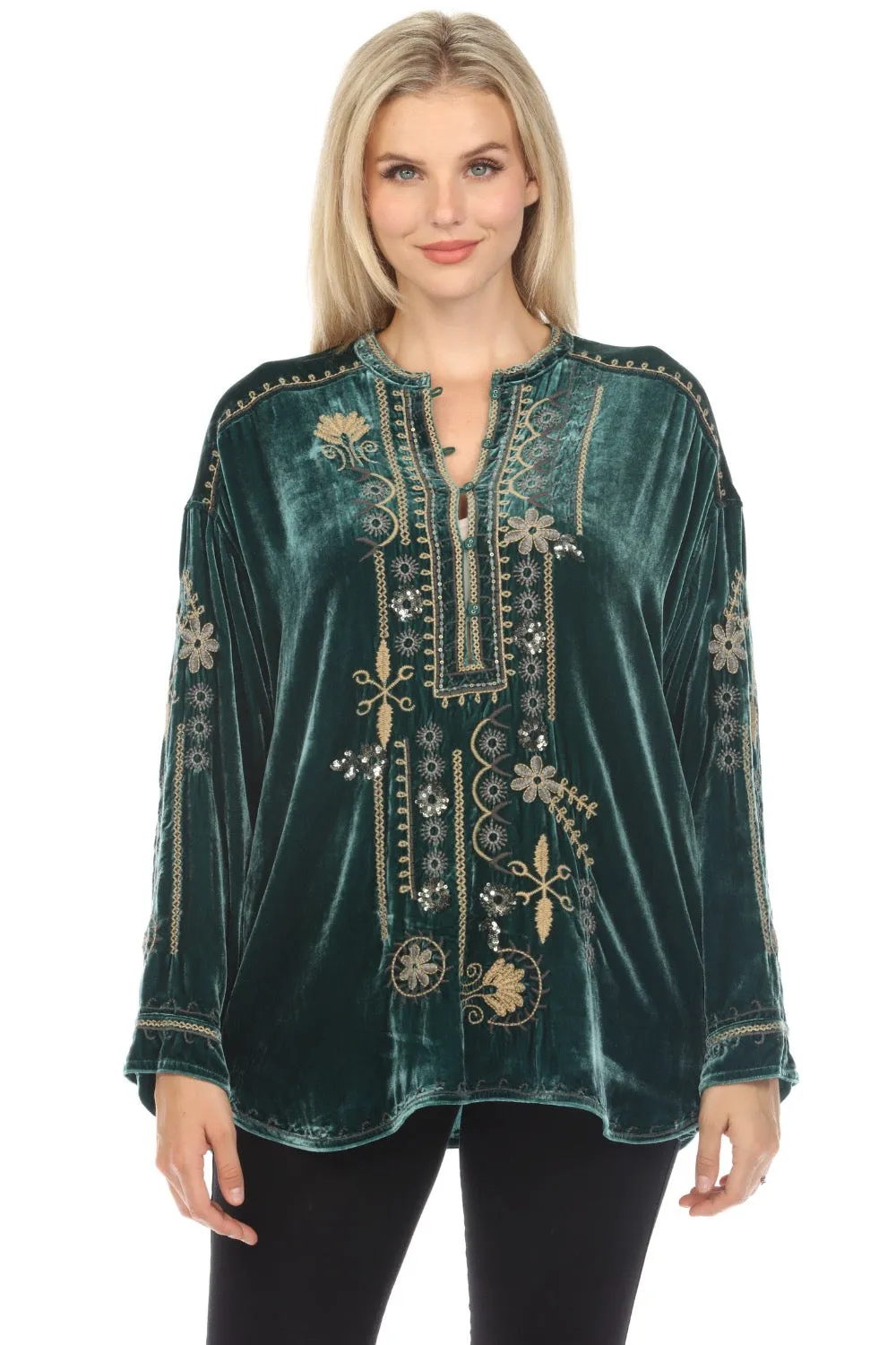 Johnny Was Biya Belina Velvet Tunic Top Boho Chic B23823BO*