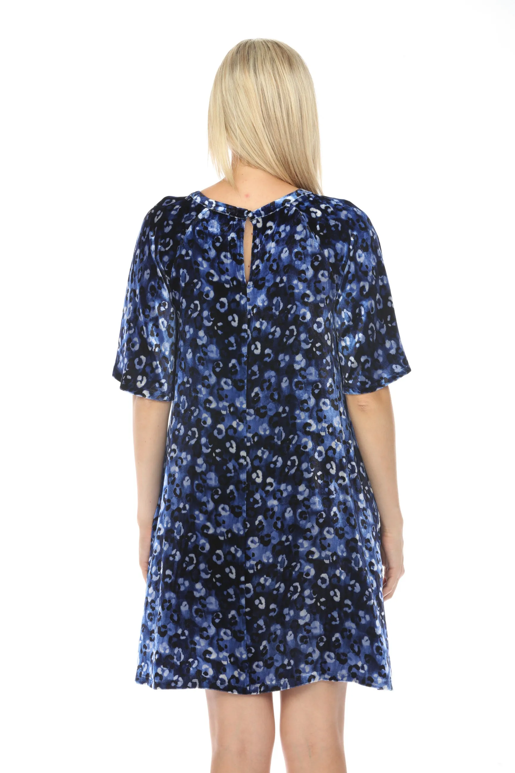 Johnny Was JWLA Blue Iris Leopard Velvet Flutter Sleeve Raglan Dress Boho Chic J33924