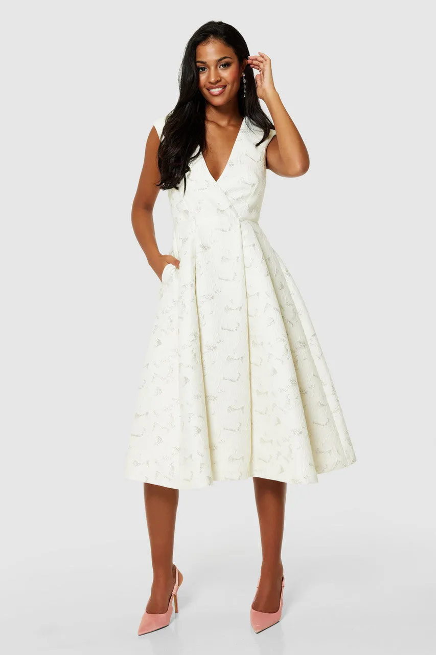 Karen Cream A-Line Jacquard Dress