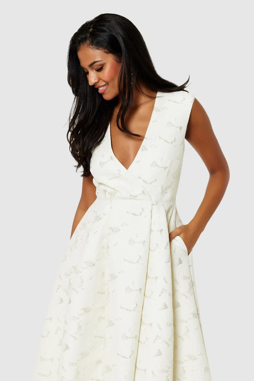 Karen Cream A-Line Jacquard Dress