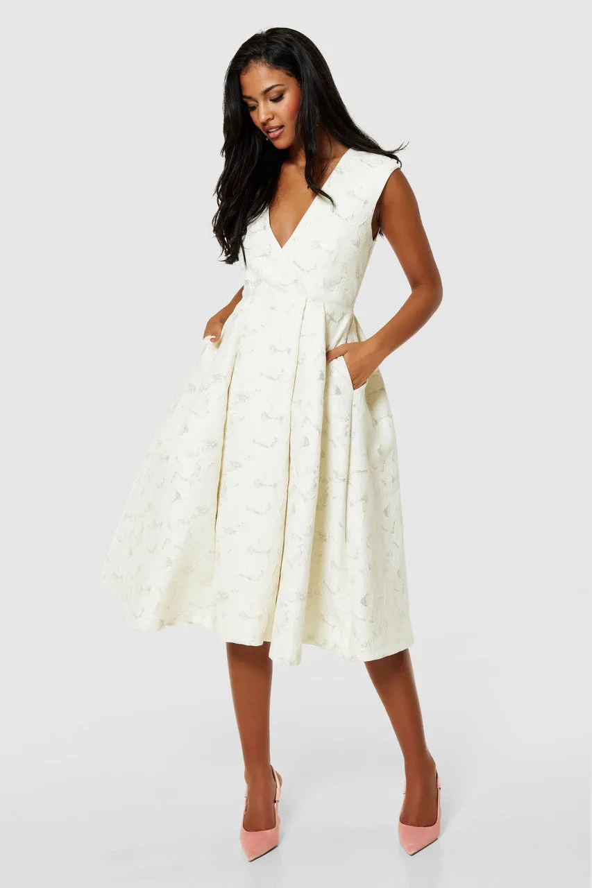 Karen Cream A-Line Jacquard Dress