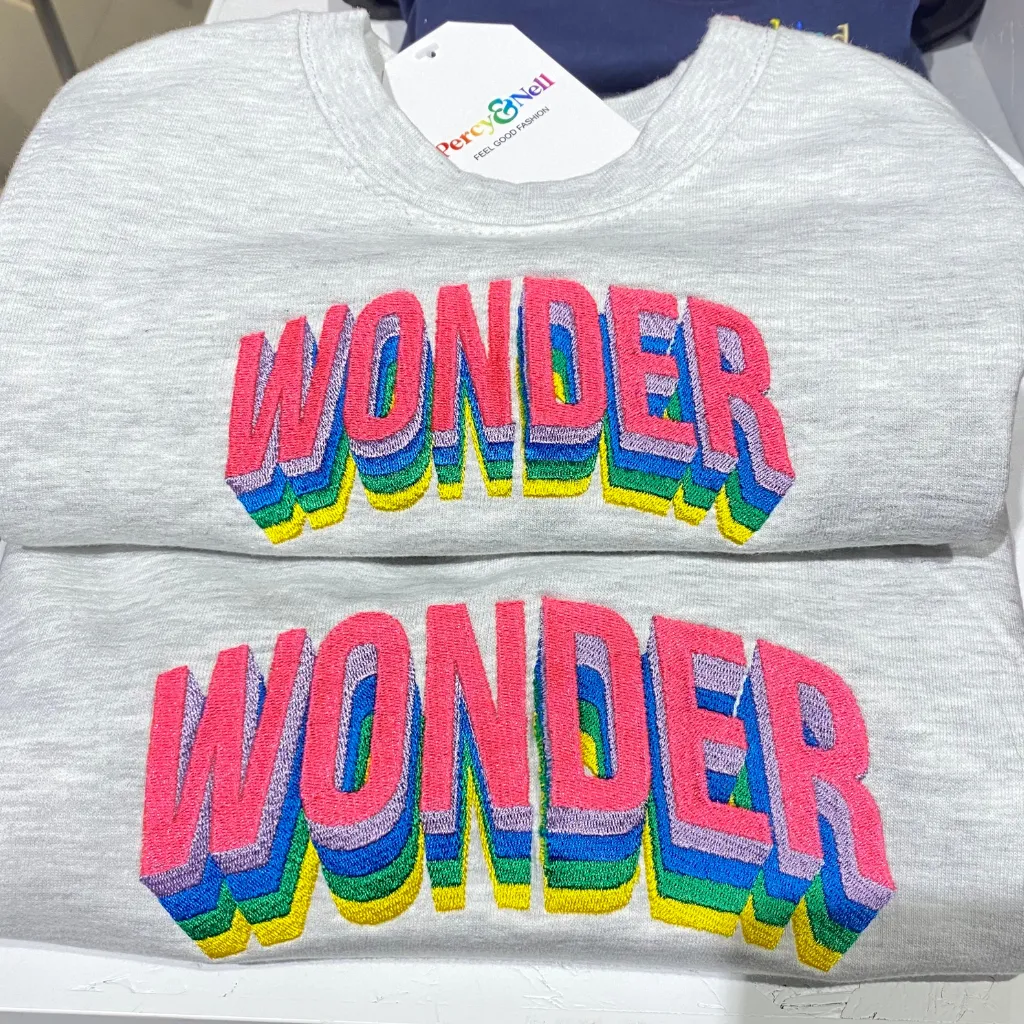 Kids Embroidered Wonder Sweatshirt in Ash Grey