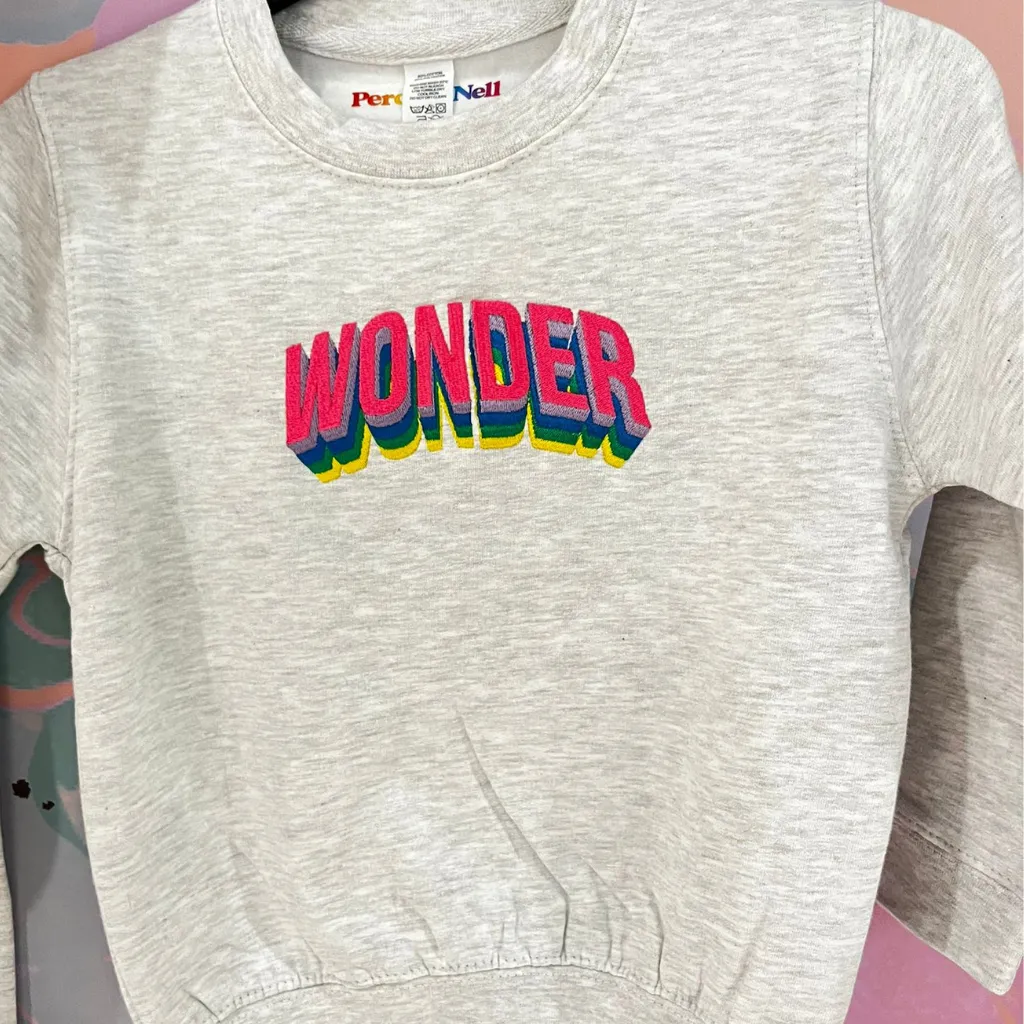 Kids Embroidered Wonder Sweatshirt in Ash Grey