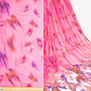 Lace Edged Embroidery Pure Silk Chiffon Coral Pink