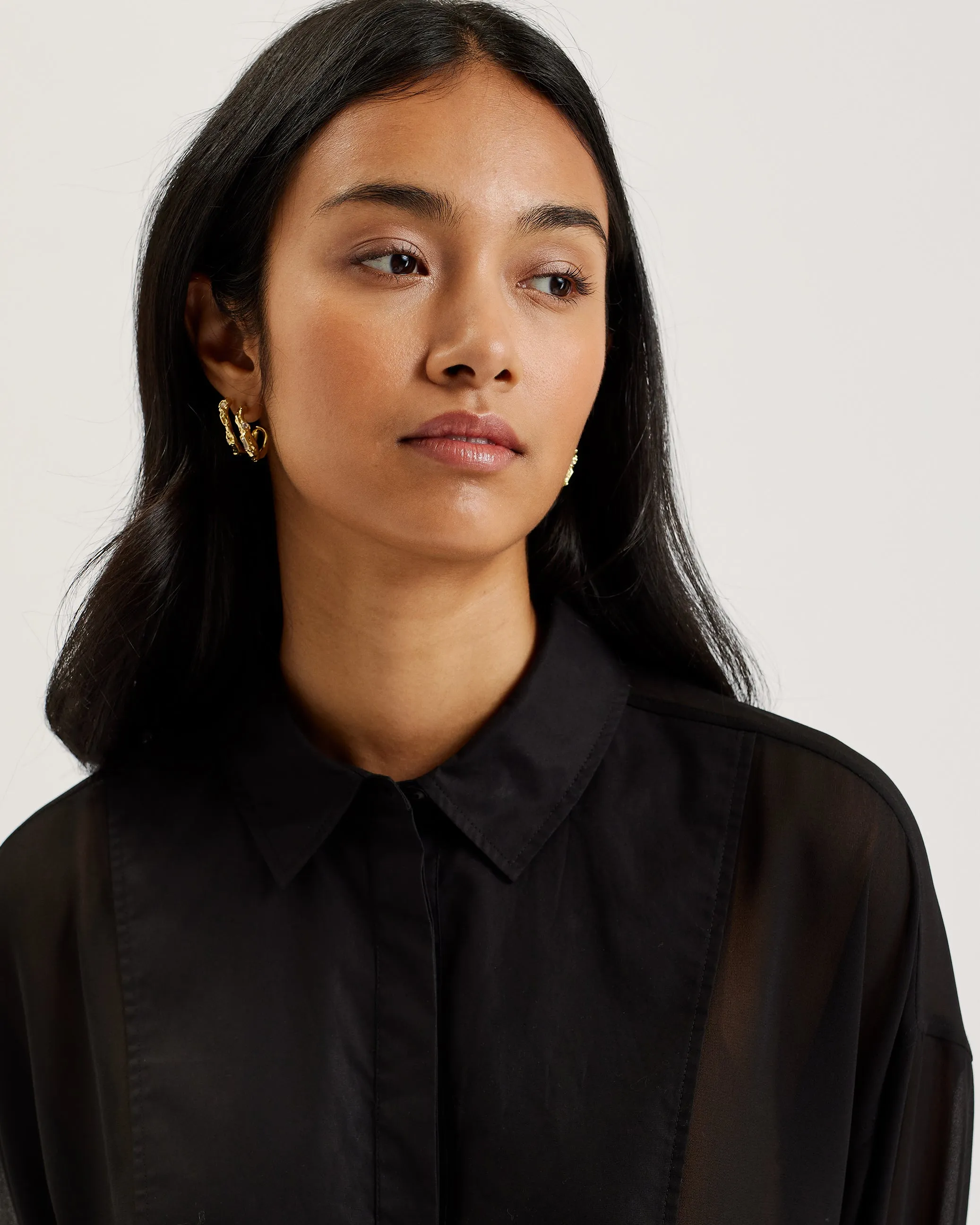 Lechosa Oversized Chiffon Bib Detail Shirt Black