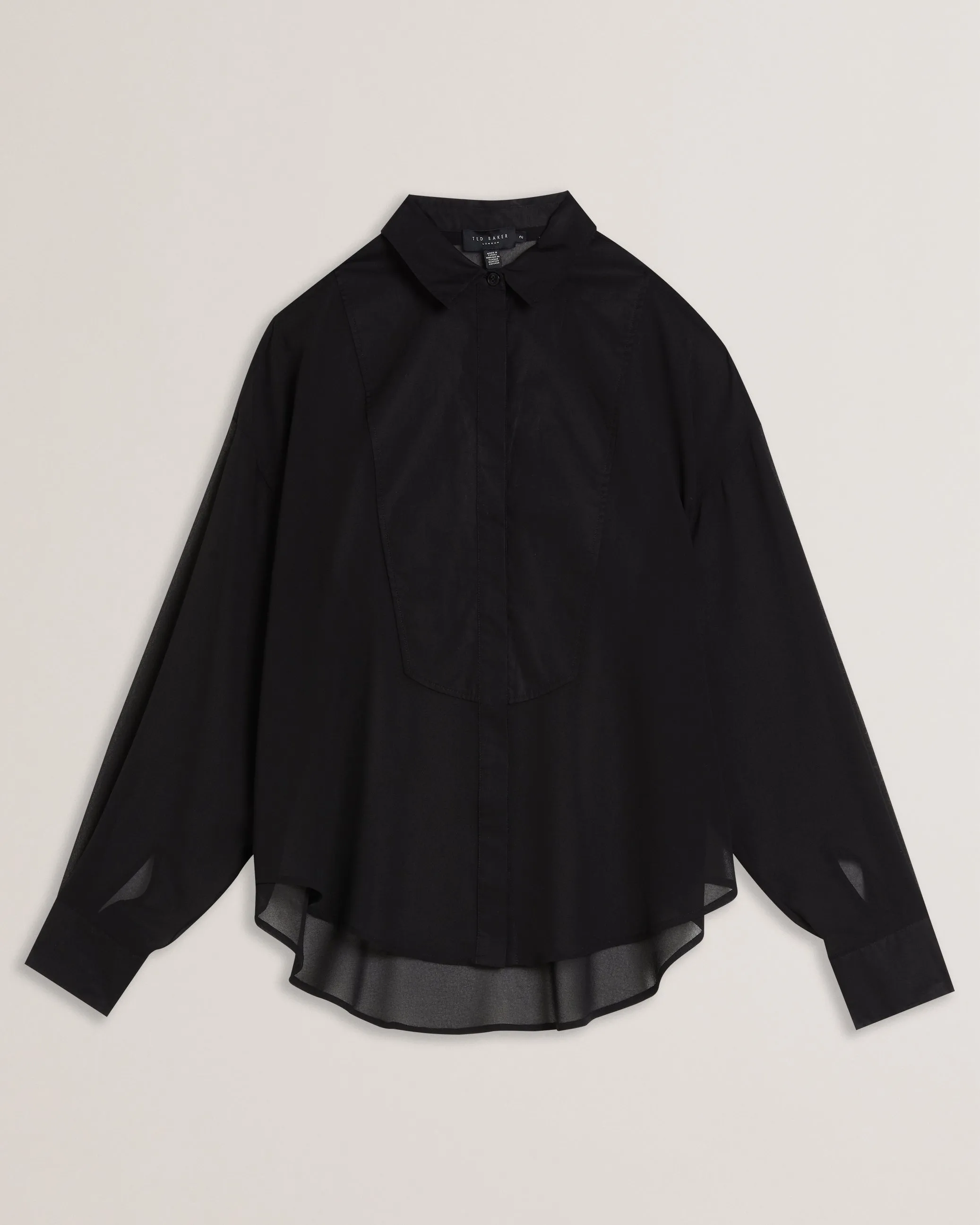 Lechosa Oversized Chiffon Bib Detail Shirt Black