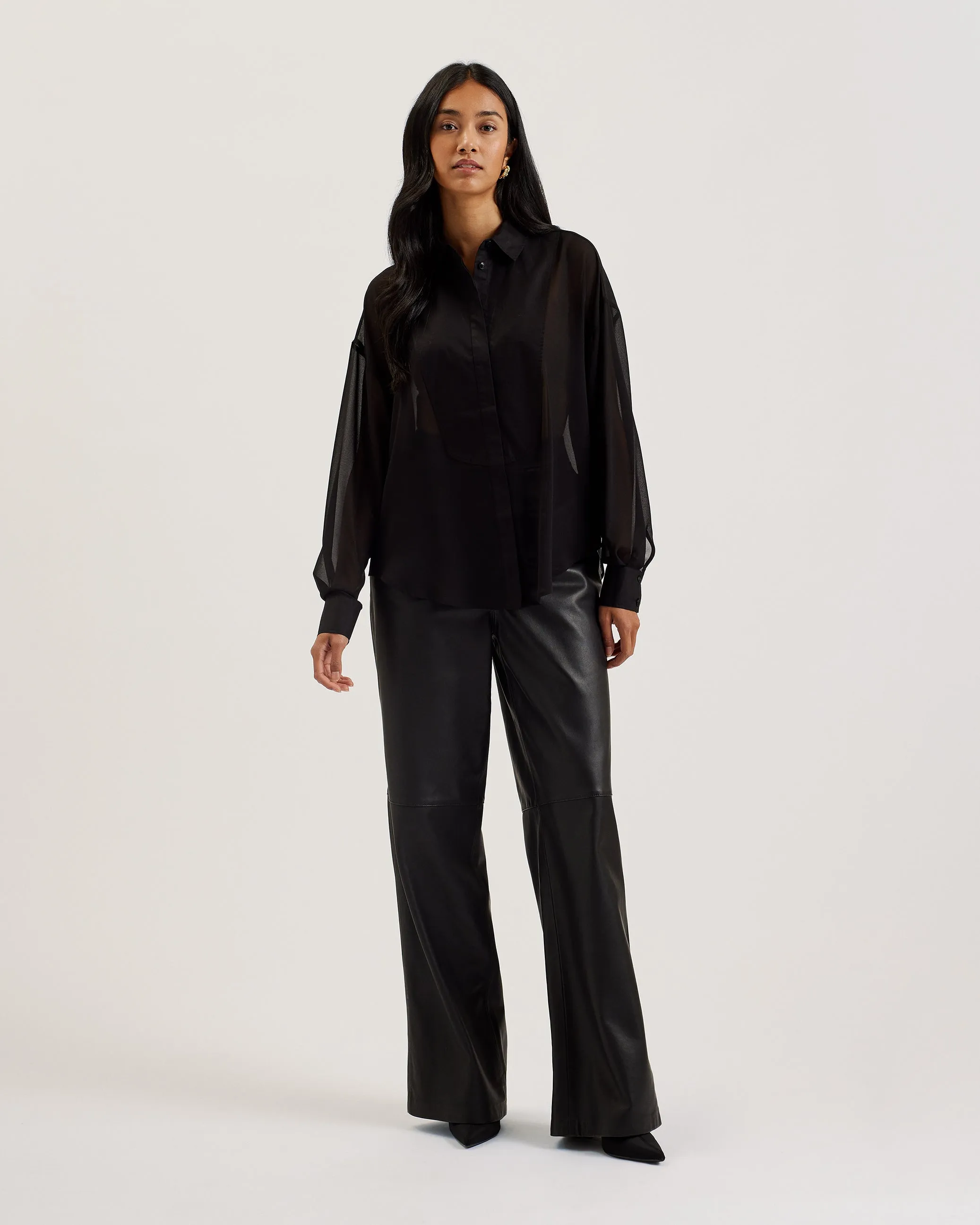 Lechosa Oversized Chiffon Bib Detail Shirt Black