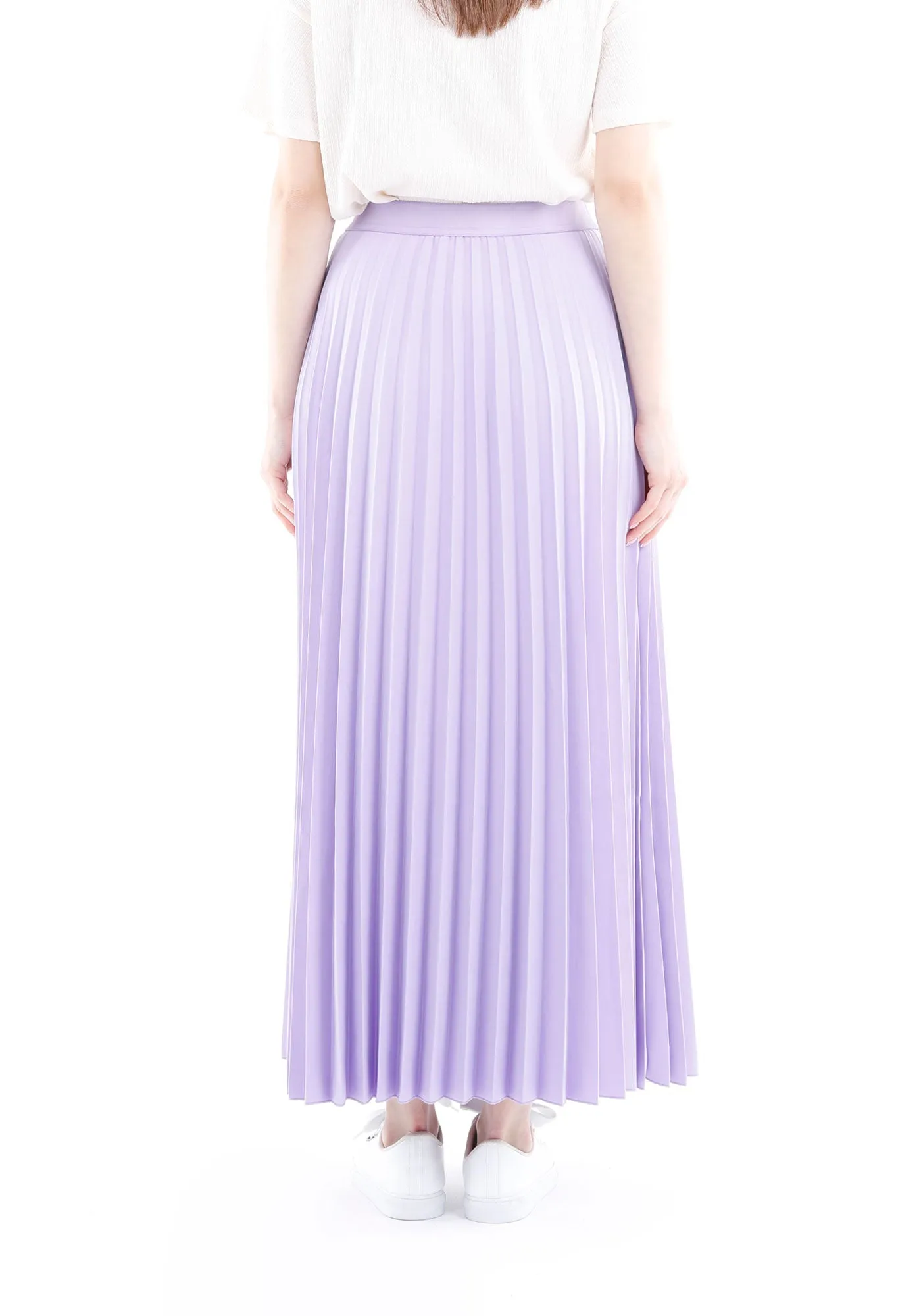 Lilac Pleated Maxi Skirt Elastic Waist Band Ankle Length Plisse Skirt