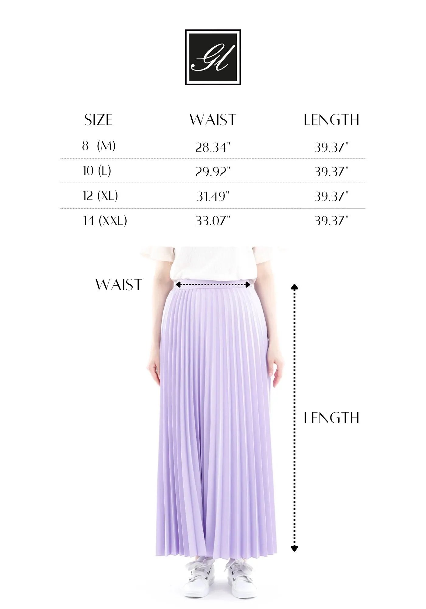 Lilac Pleated Maxi Skirt Elastic Waist Band Ankle Length Plisse Skirt