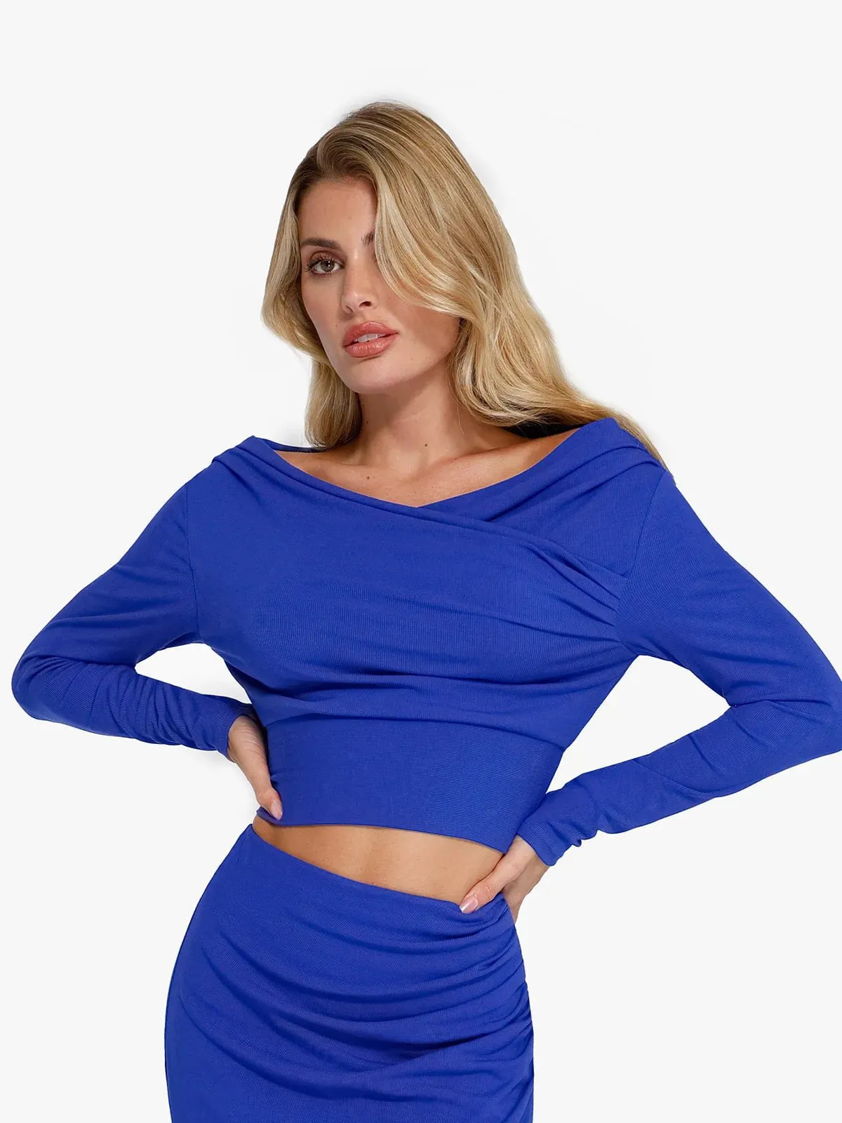 Long-Sleeve Rib Modal Off-the-Shoulder Slimming Crop Top