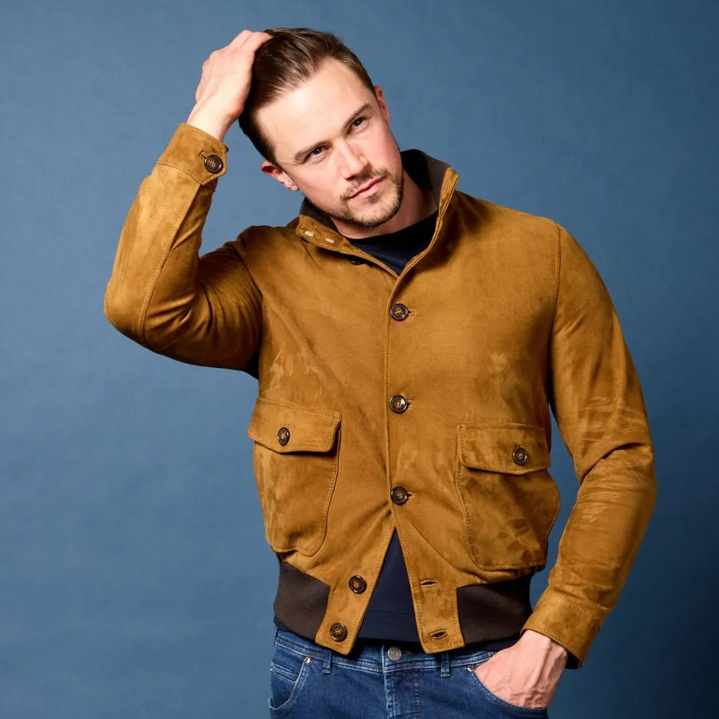 McKINNON & CO Suede Leather Bomber Jacket TAN/BROWN REG