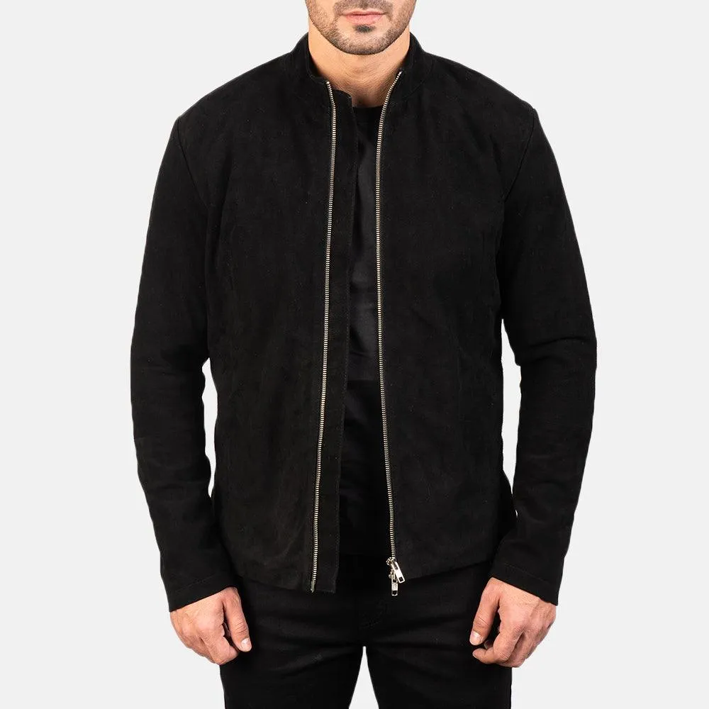 Mens Black Suede Biker Leather Jacket