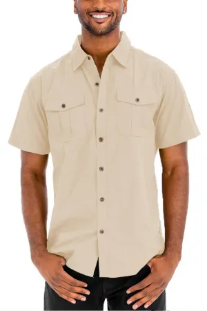 Mens Khaki Two Pocket Button Down Shirt