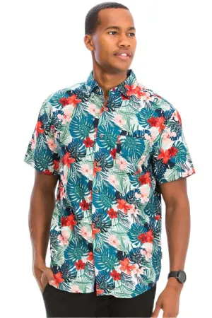 Mens Print Hawaiian Button Down Shirt WS7011