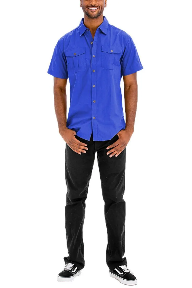 Mens Royal Blue Two Pocket Button Down Shirt