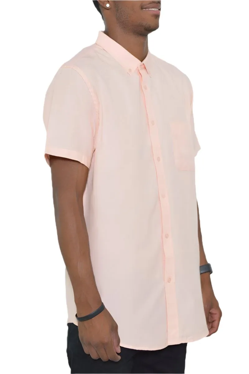 Mens Short Sleeve Button Down Shirt In Peach Light Orange