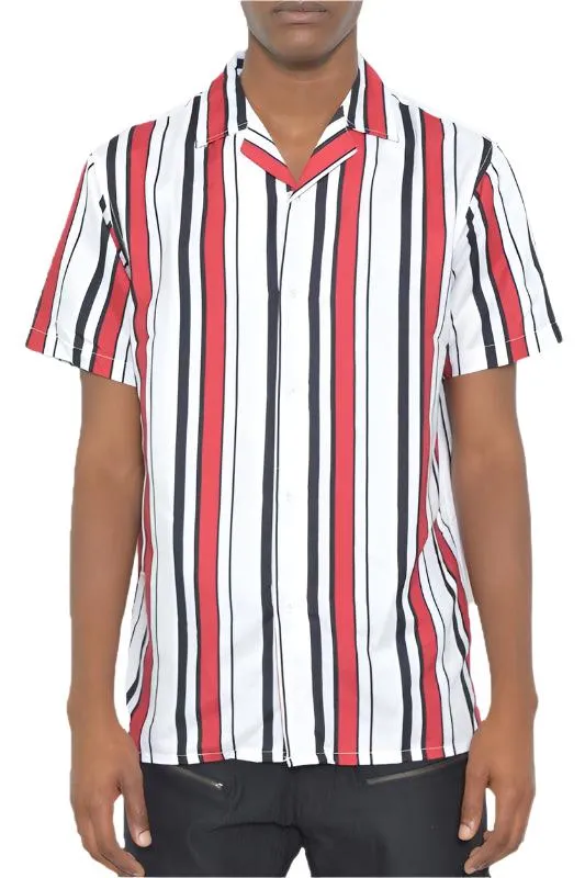 Mens Short Sleeve Striped Button Down Shirt