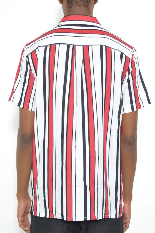 Mens Short Sleeve Striped Button Down Shirt