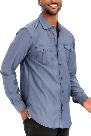 Mens Stitched Trim Button Down Shirt Two Pockets