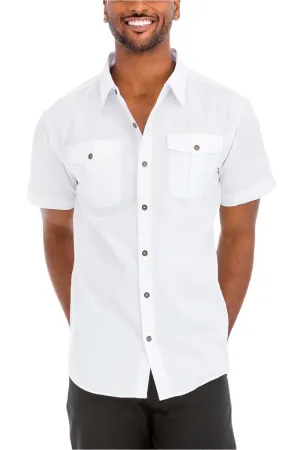 Mens White Two Pocket Button Front Casual Shirt Short