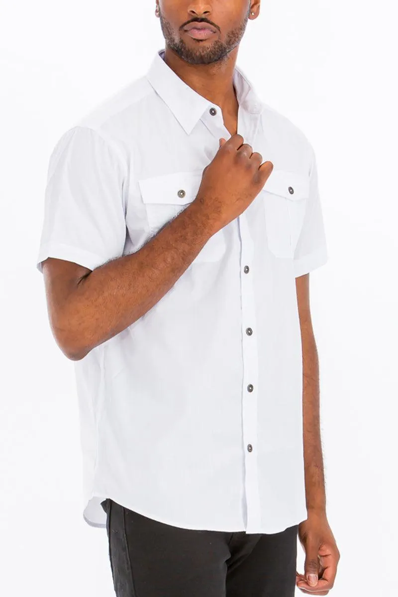 Mens White Two Pocket Button Front Casual Shirt Short