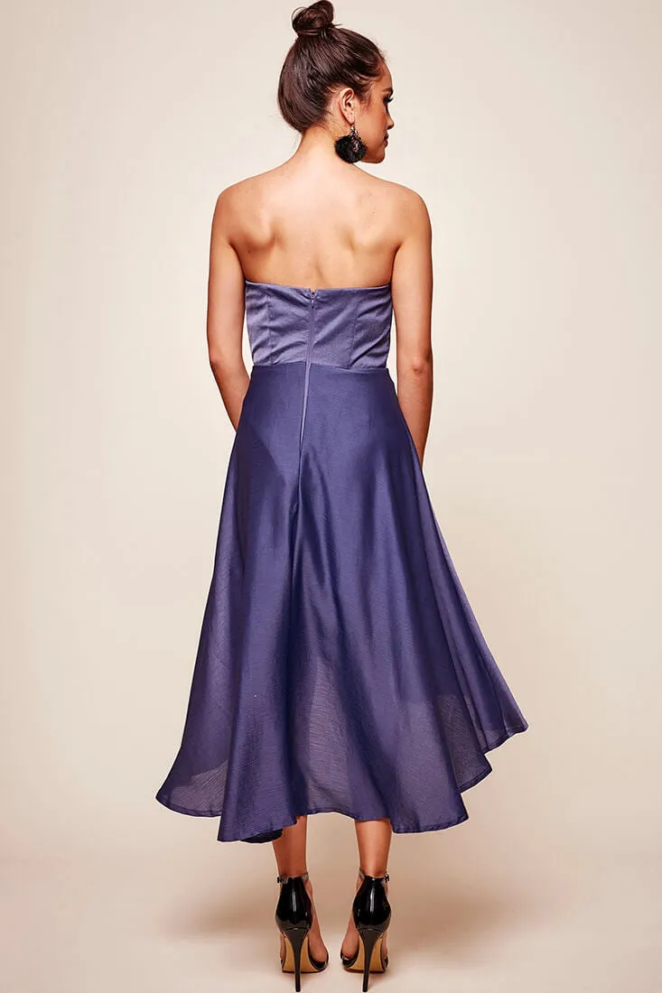 Mia Strapless A-Line Midi Dress Midnight Blue