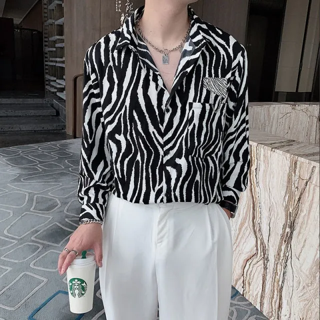 Monochrome Zebra Patterned Long-Sleeved Shirt