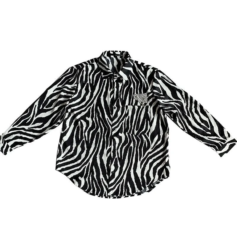 Monochrome Zebra Patterned Long-Sleeved Shirt