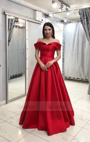 Off the Shoulder A-line Satin Prom Dress