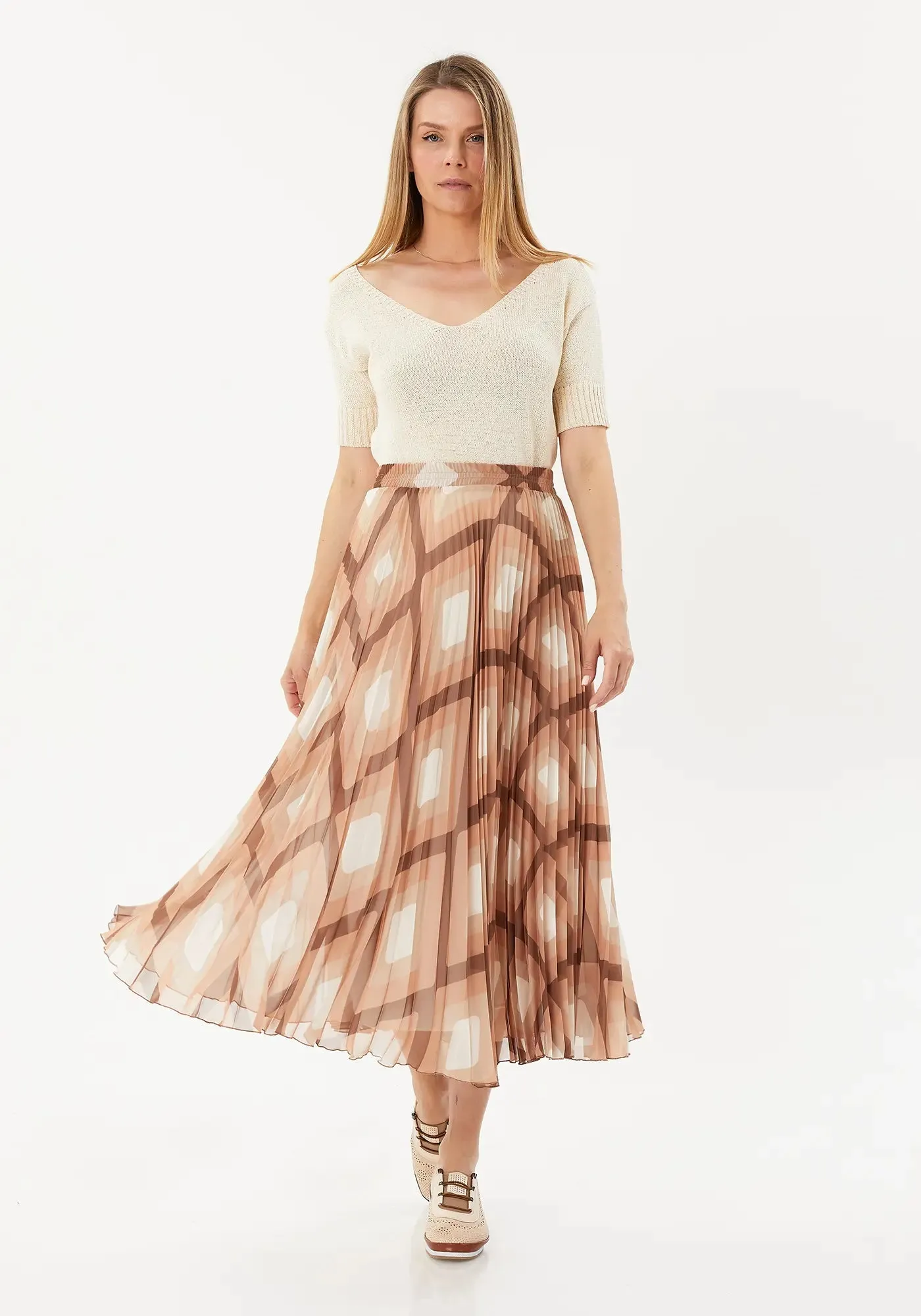 Patterned and Multi-Colored Pleated Cupric Style Skirt