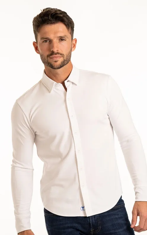 Performance Button Down Polo  White